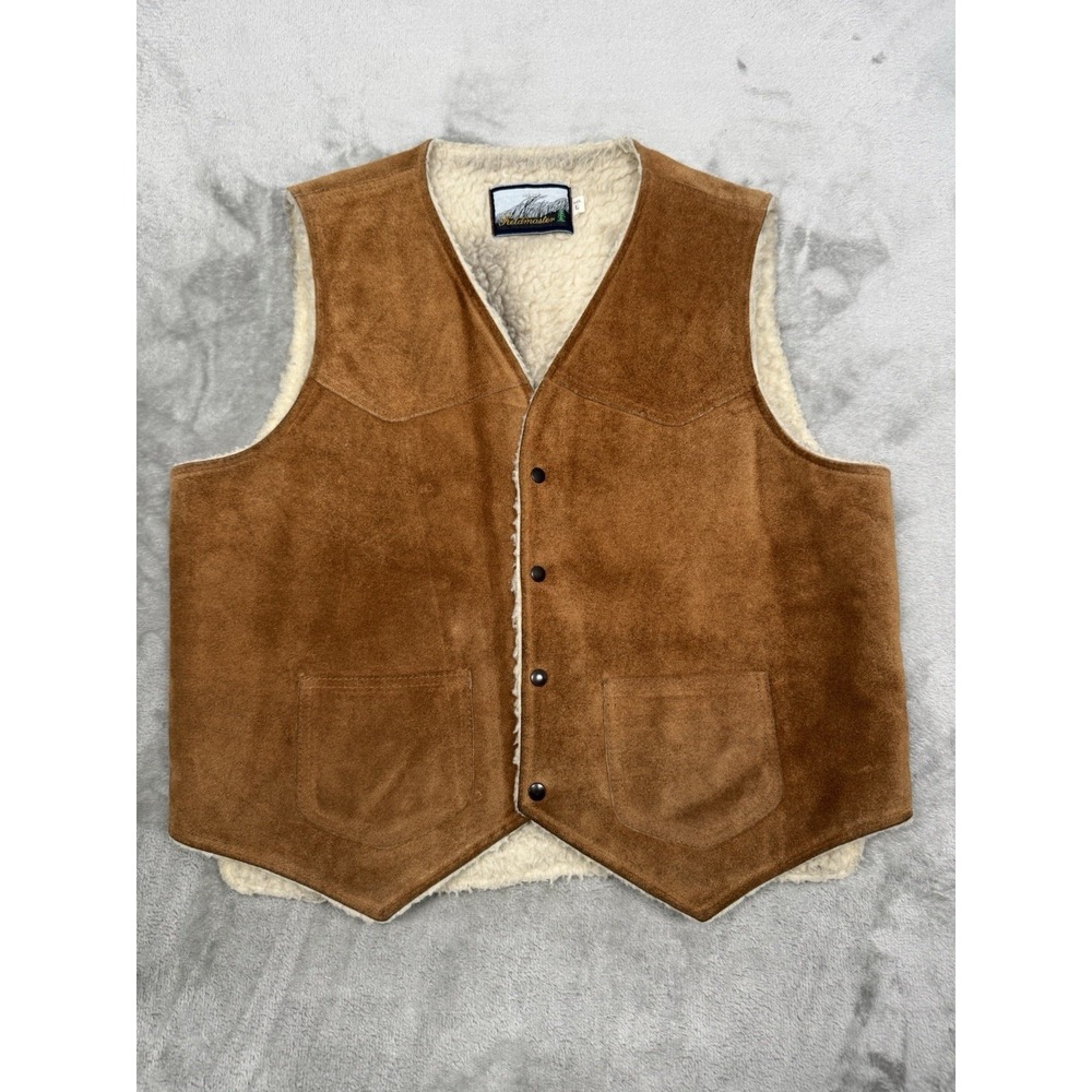 Vintage Fieldmaster Suede Vest Mens Large Brown Leather Sherpa Western Ranch 70s